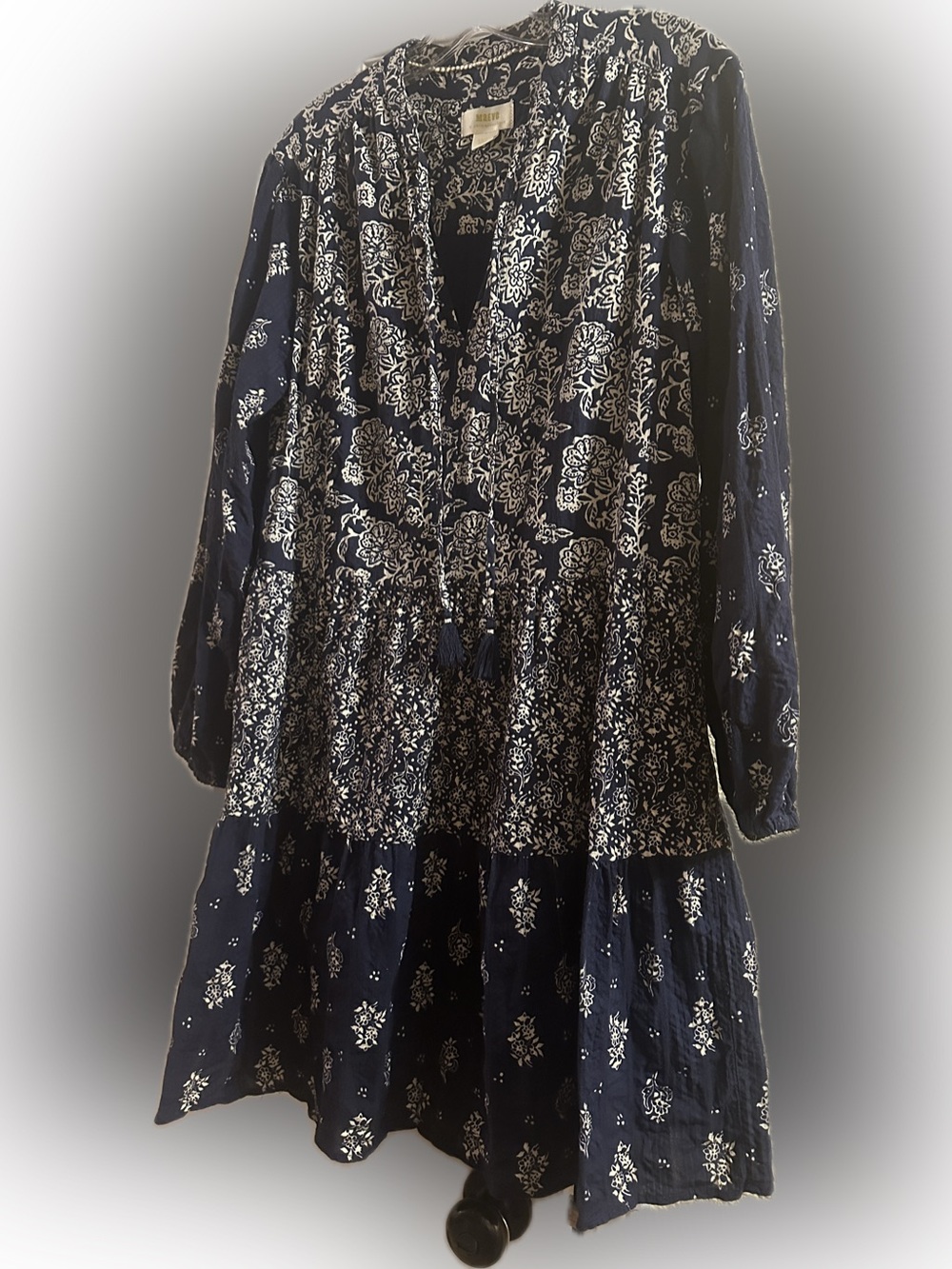 Anthropologie Maeve Navy and Cream Floral Boho Dress